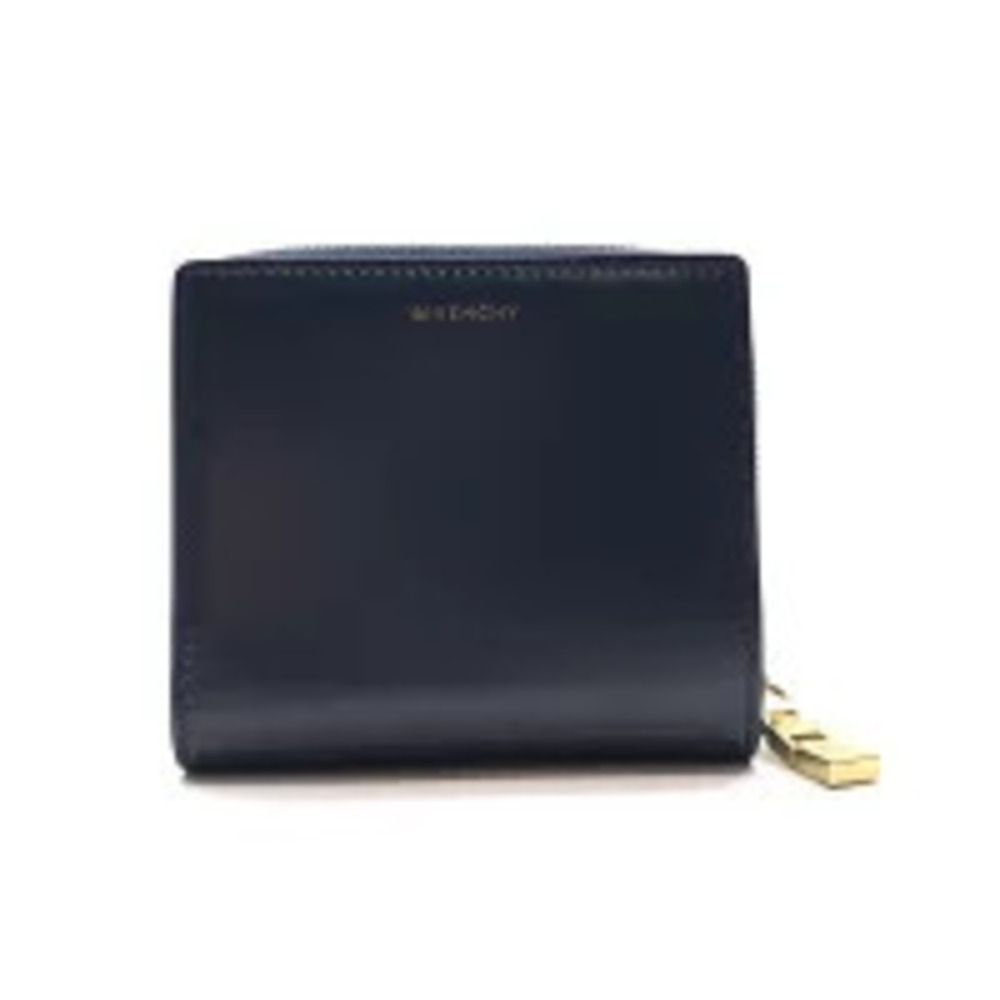 GIVENCHY Round Zipper Bi fold Wallet Leather Navy Blue coin wallet Purse - Picture 2 of 9